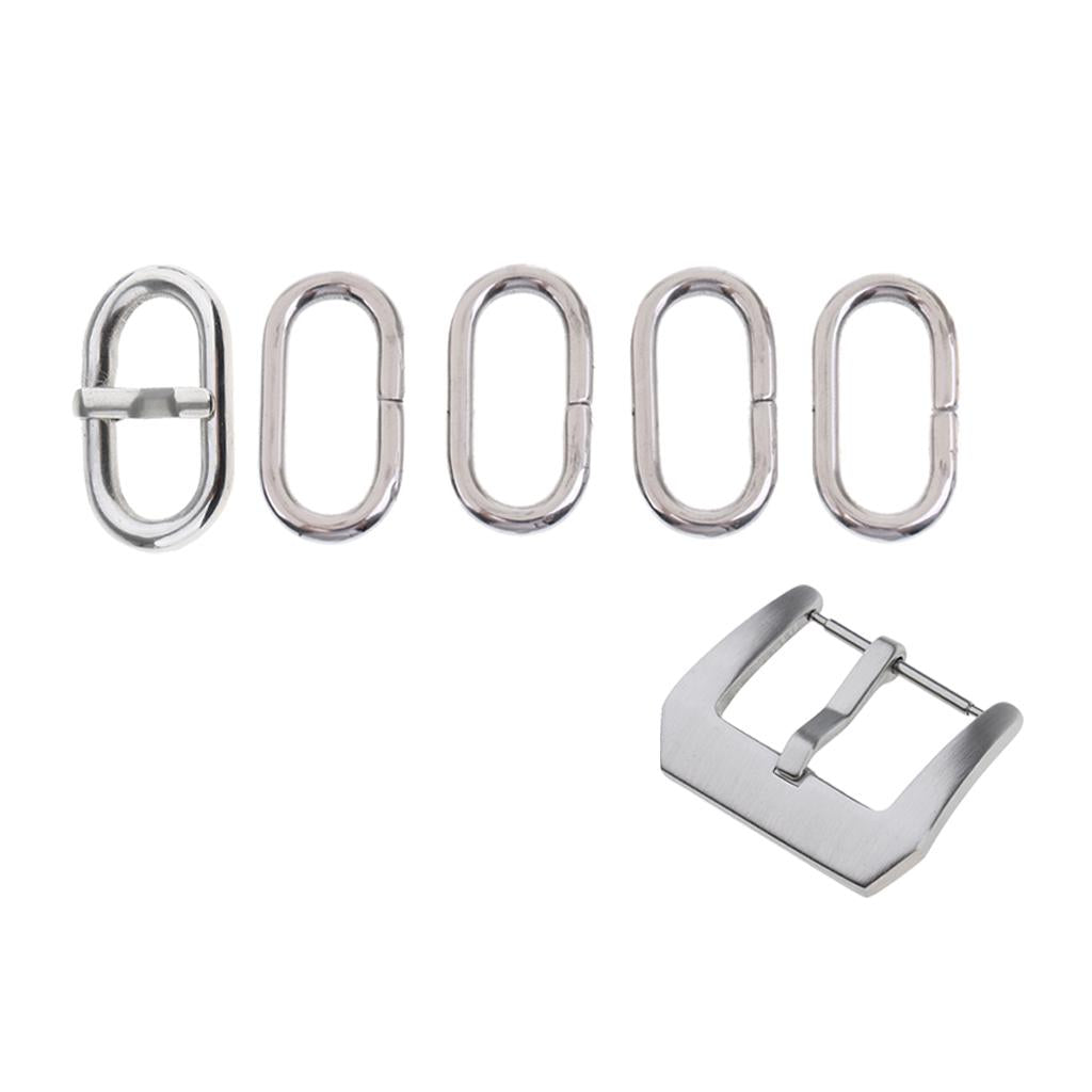 6 Pieces Stainless Steel Watch Band Retainer Loop Ring with Buckle 24mm