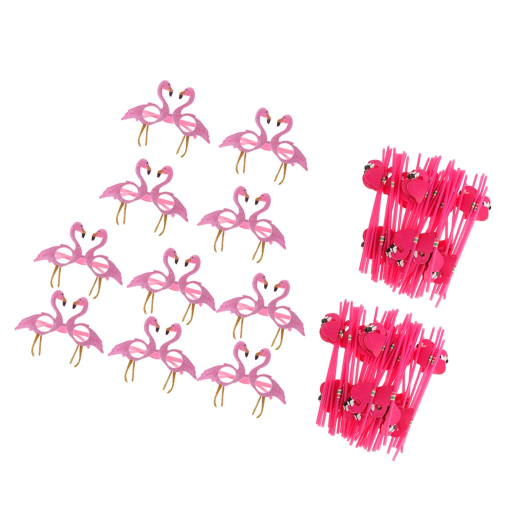 10 Pieces Tropical Flamingo Sunglassess 50 Pieces Hawaiian Flamingo Straws