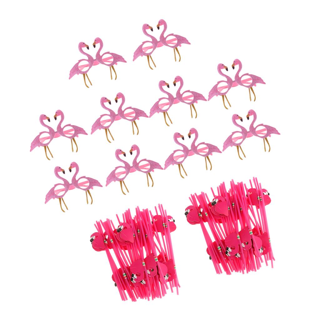 10 Pieces Tropical Flamingo Sunglassess 50 Pieces Hawaiian Flamingo Straws