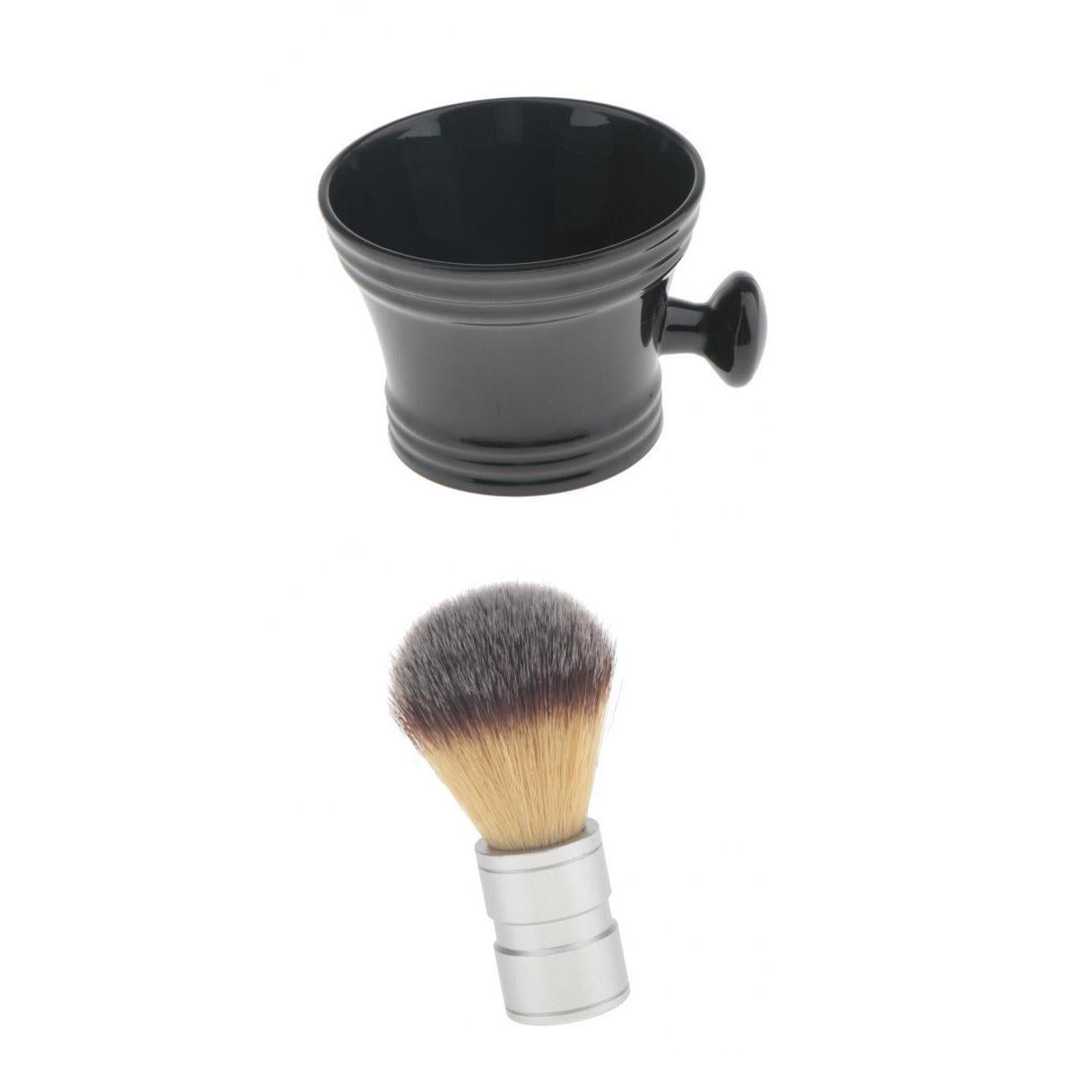 Barber Men's High Density Nylon Hair Shaving Brush +Plastic Soap Mug Bowl