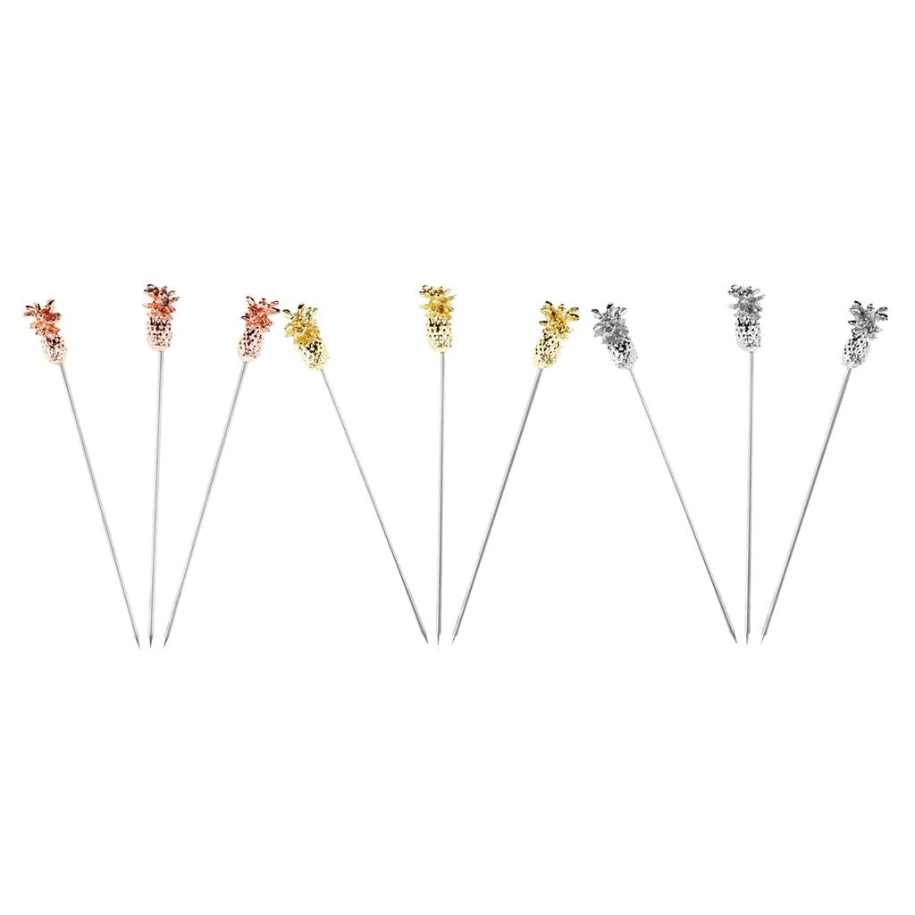 9X Stainless Steel Cocktail Picks Martini Fruit Stick for Party Gold