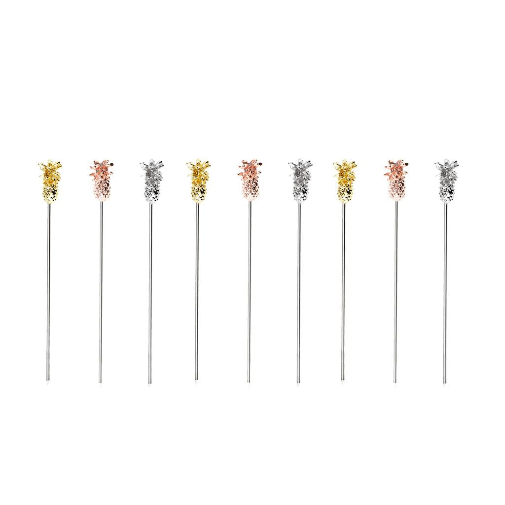 9X Stainless Steel Cocktail Picks Martini Fruit Stick for Party Gold