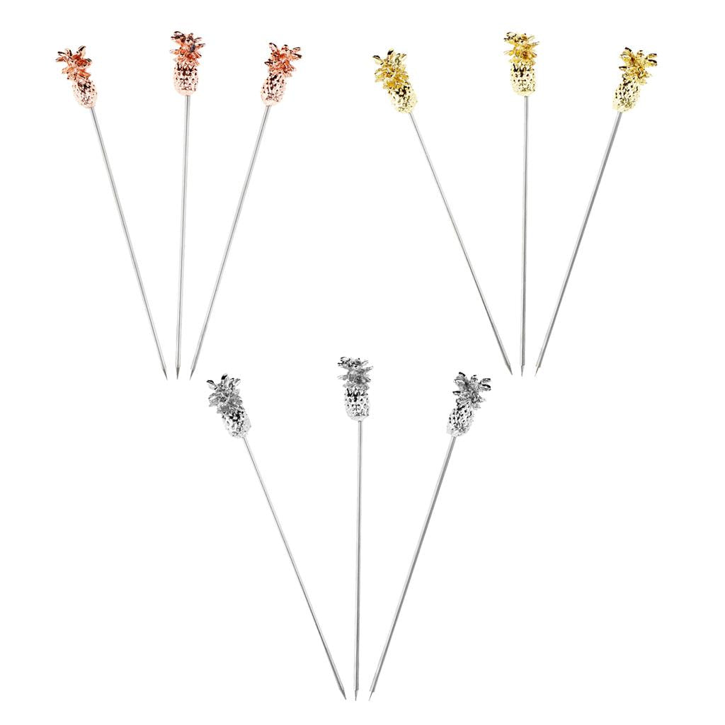 9X Stainless Steel Cocktail Picks Martini Fruit Stick for Party Gold
