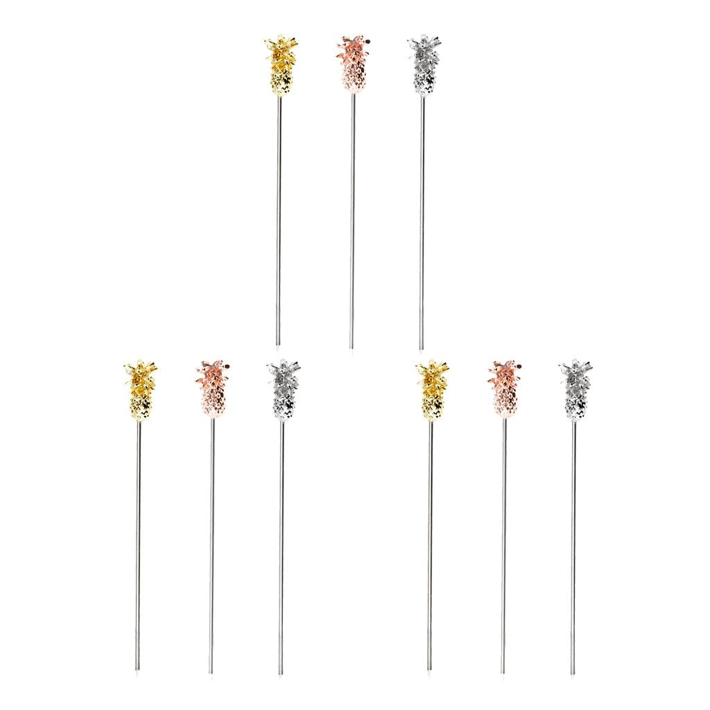 9X Stainless Steel Cocktail Picks Martini Fruit Stick for Party Gold