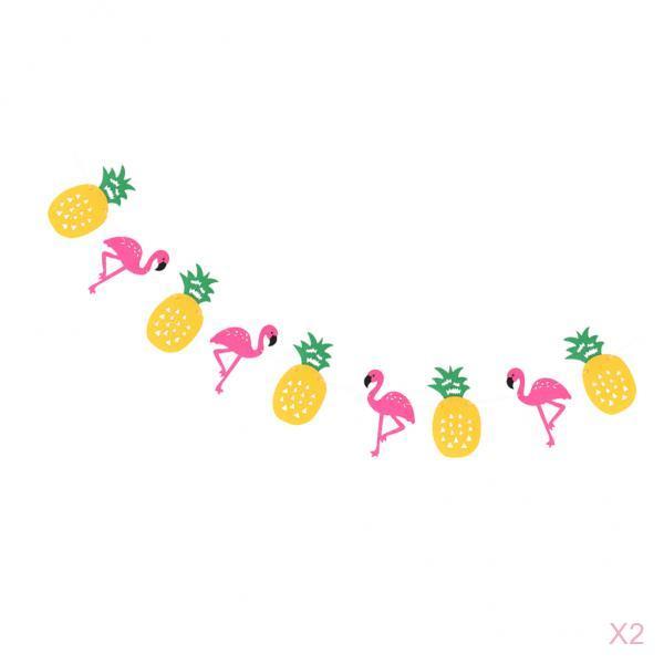 2pcs Hawaiian Felt Flamingo Pineapple Bunting Garland Summer Party Decor