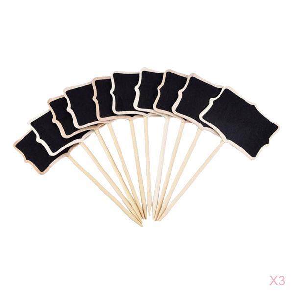 30 Pieces Wooden Blackboard Chalkboard Message Board with Stick Tags