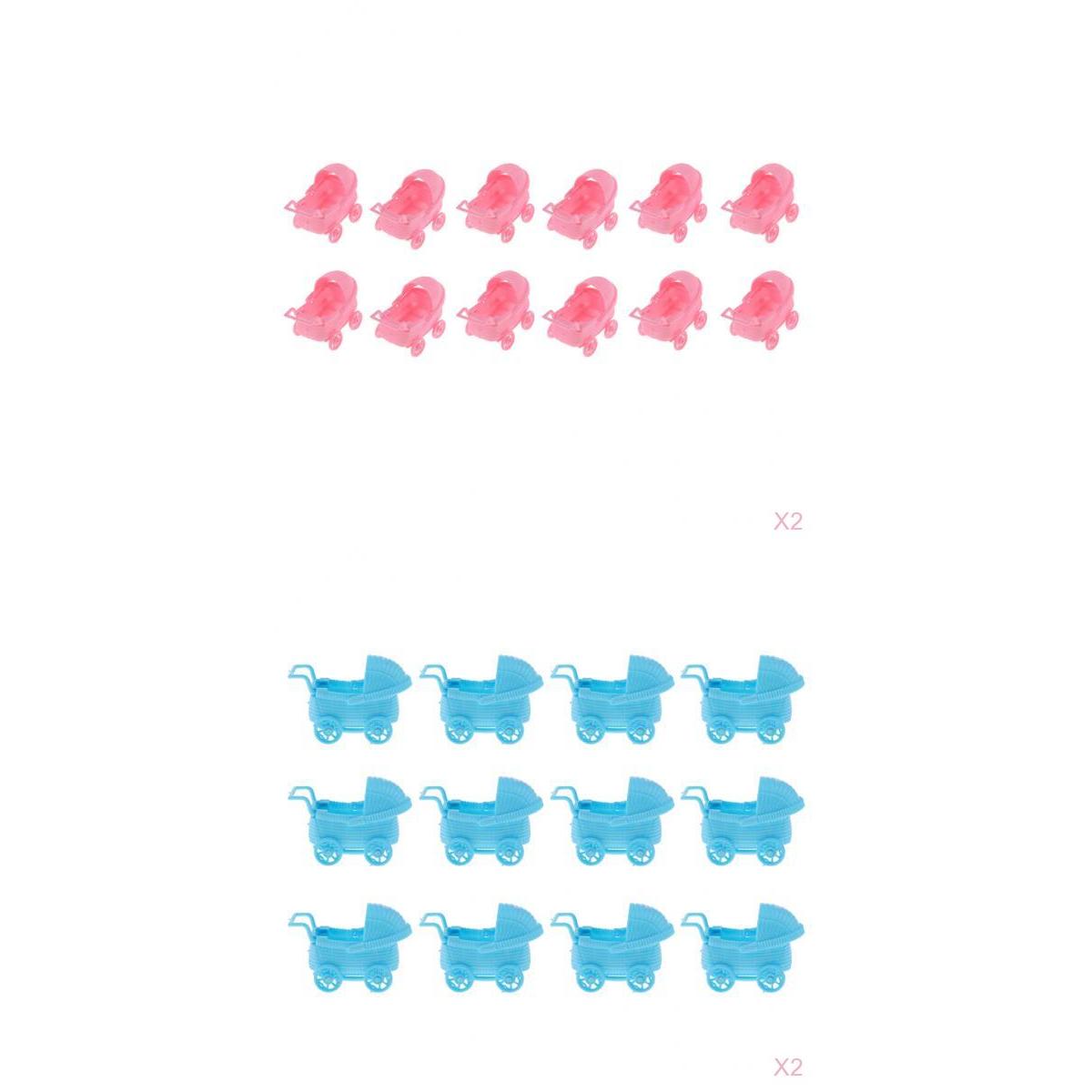 48 Pieces Plastic Baby Carriage Baby Shower Decoration Party Favor Pink+Blue