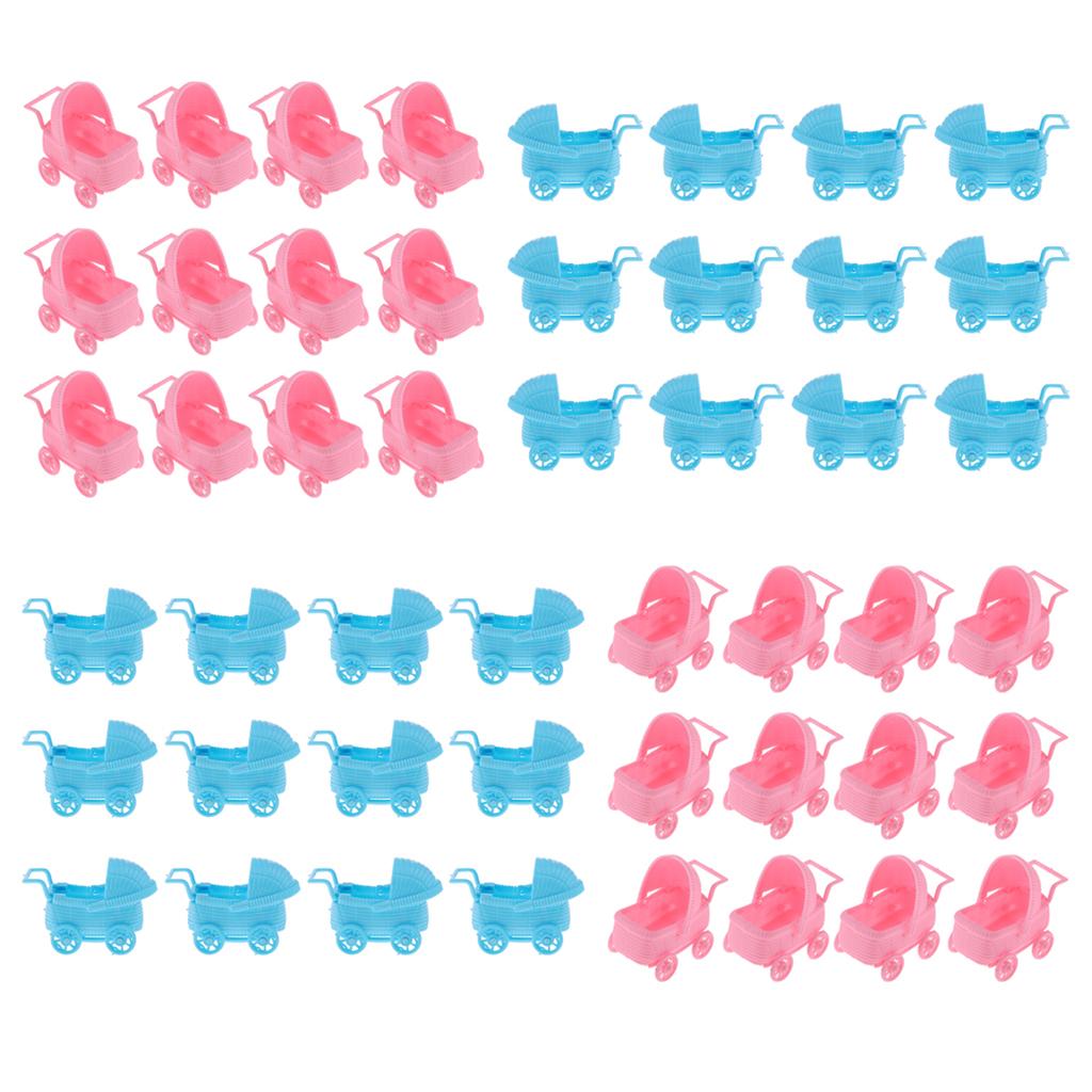 48 Pieces Plastic Baby Carriage Baby Shower Decoration Party Favor Pink+Blue