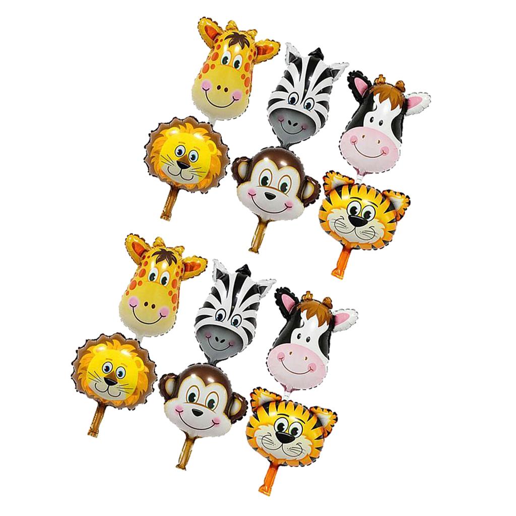 12 Pieces Lovely Zoo Animal Face Foil Balloon Kids Toy Birthday Party Decor