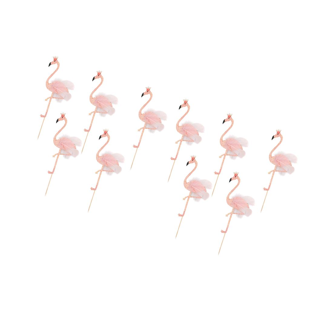 10Pieces Glitter Tropical Flamingo Cake Toppers Baby Shower Party Decoration