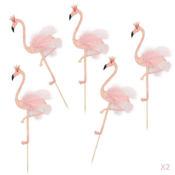 10Pieces Glitter Tropical Flamingo Cake Toppers Baby Shower Party Decoration