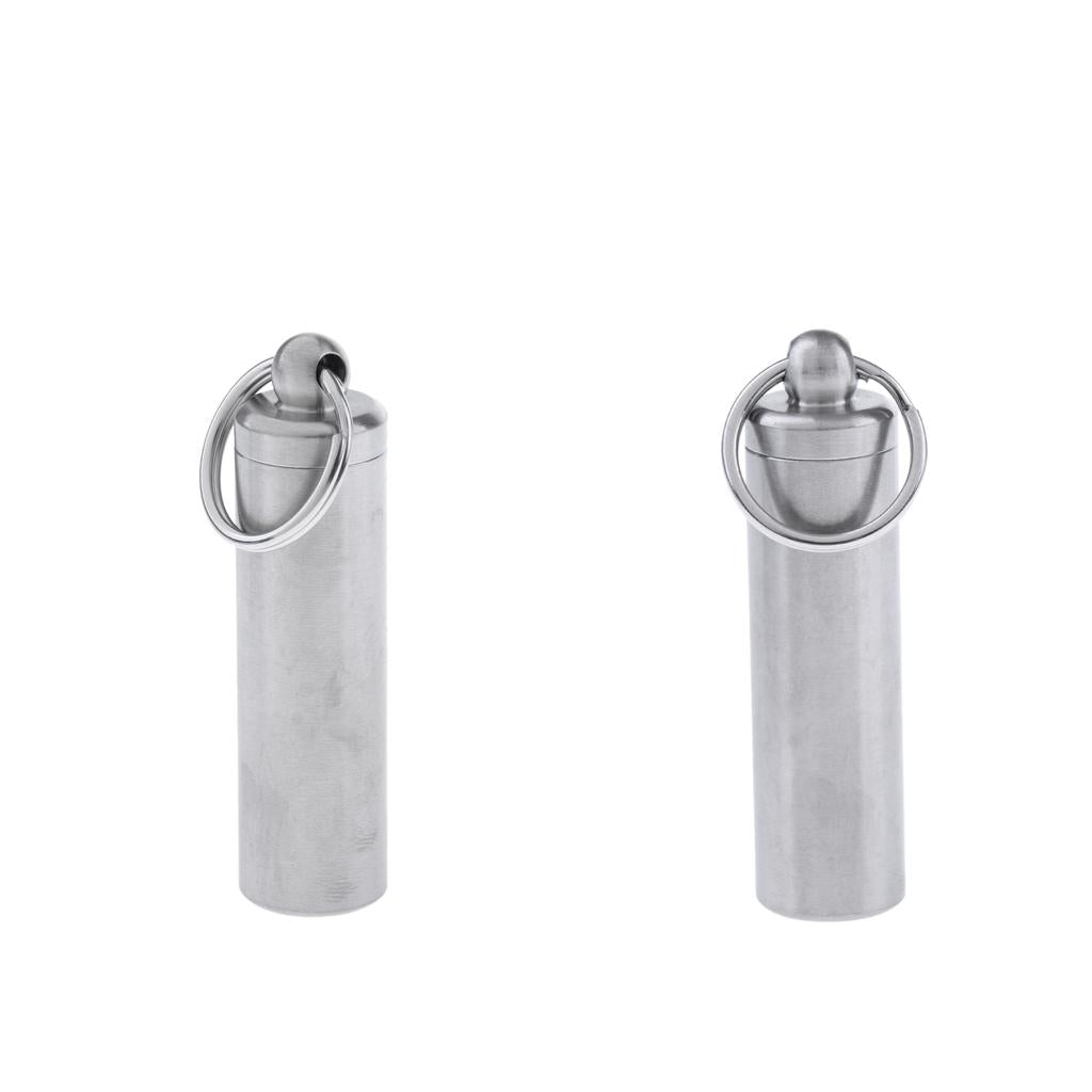2pcs Waterproof Stainless Steel Capsule Holder Pill Container Box Key Ring