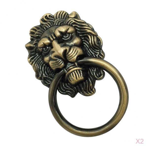2x Lion Head Design Door Cabinet Drawer Cupboard Wardrobe Pull Ring Bronze