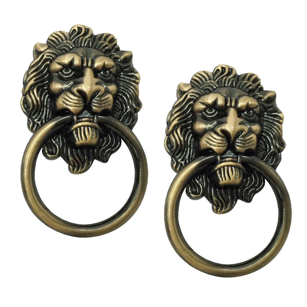 2x Lion Head Design Door Cabinet Drawer Cupboard Wardrobe Pull Ring Bronze