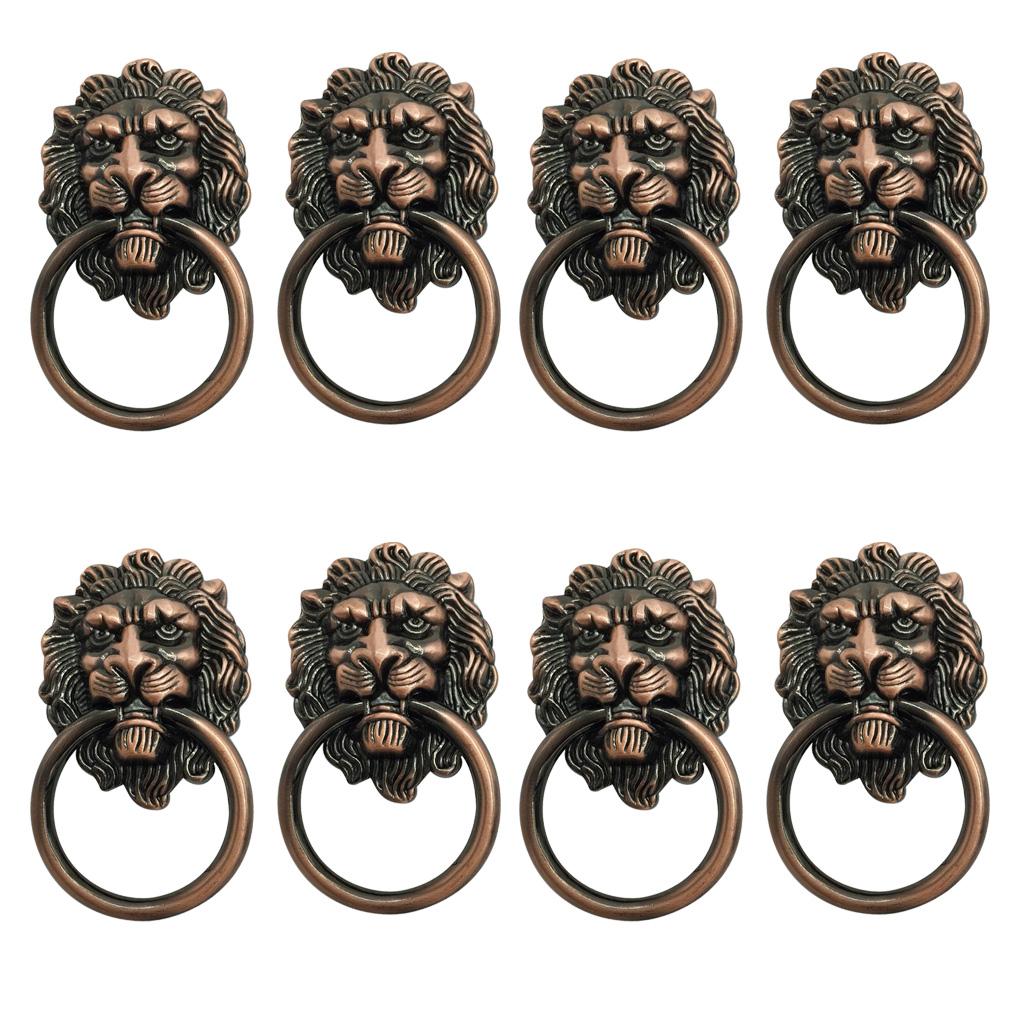 8x Lion Head Design Door Cabinet Drawer Cupboard Wardrobe Pull Ring Copper
