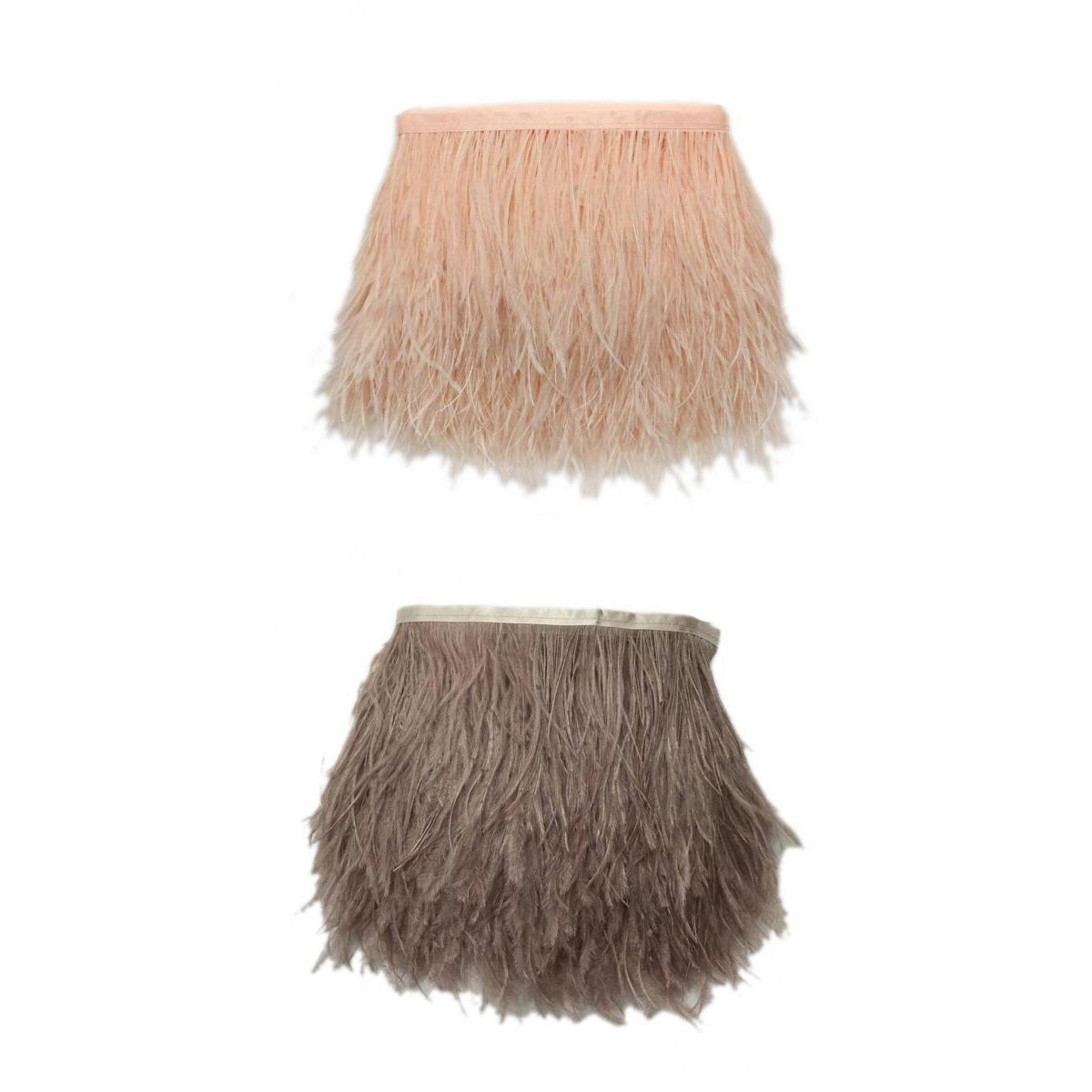 2 Pieces Ostrich Dyed Feather Fringe Sewing Trim for Craft Millinery Costume
