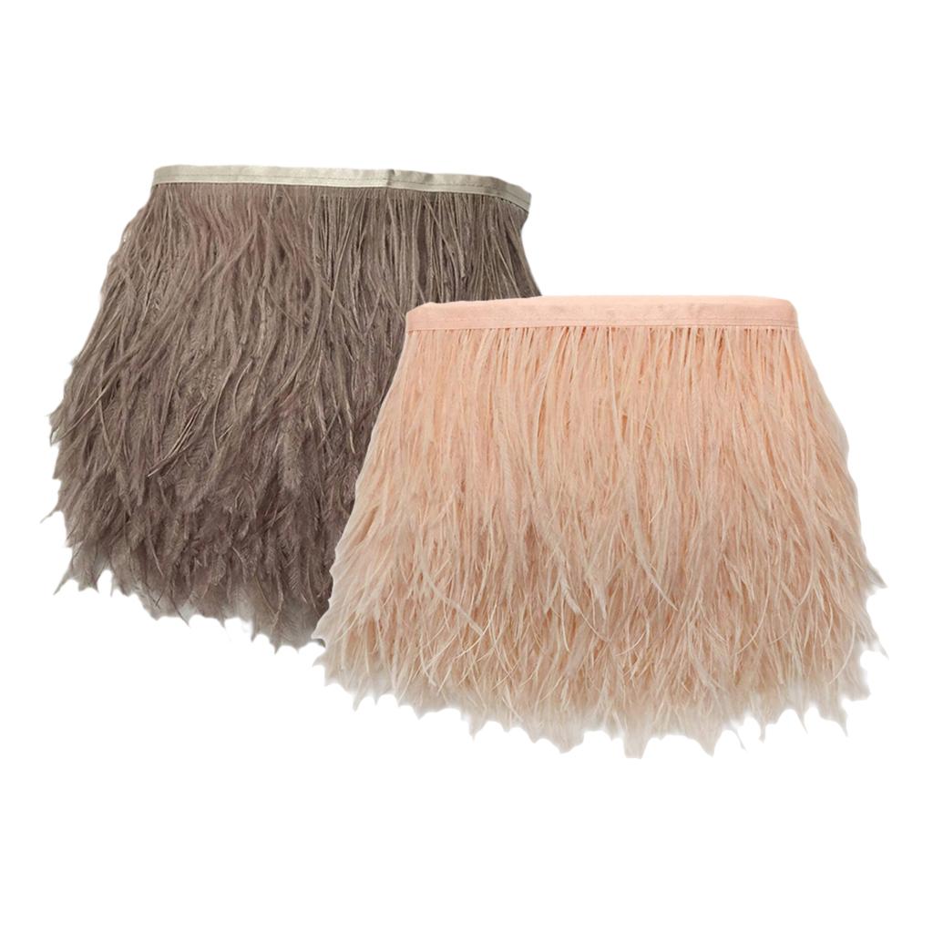 2 Pieces Ostrich Dyed Feather Fringe Sewing Trim for Craft Millinery Costume