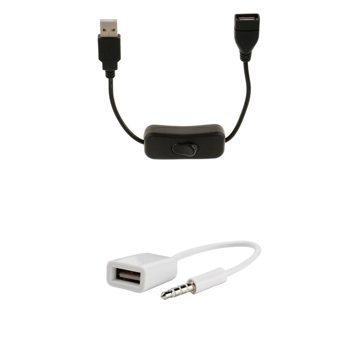 3.5mm Male Plug Jack to USB Female Cable+USB A Male to Female Switch On/Off