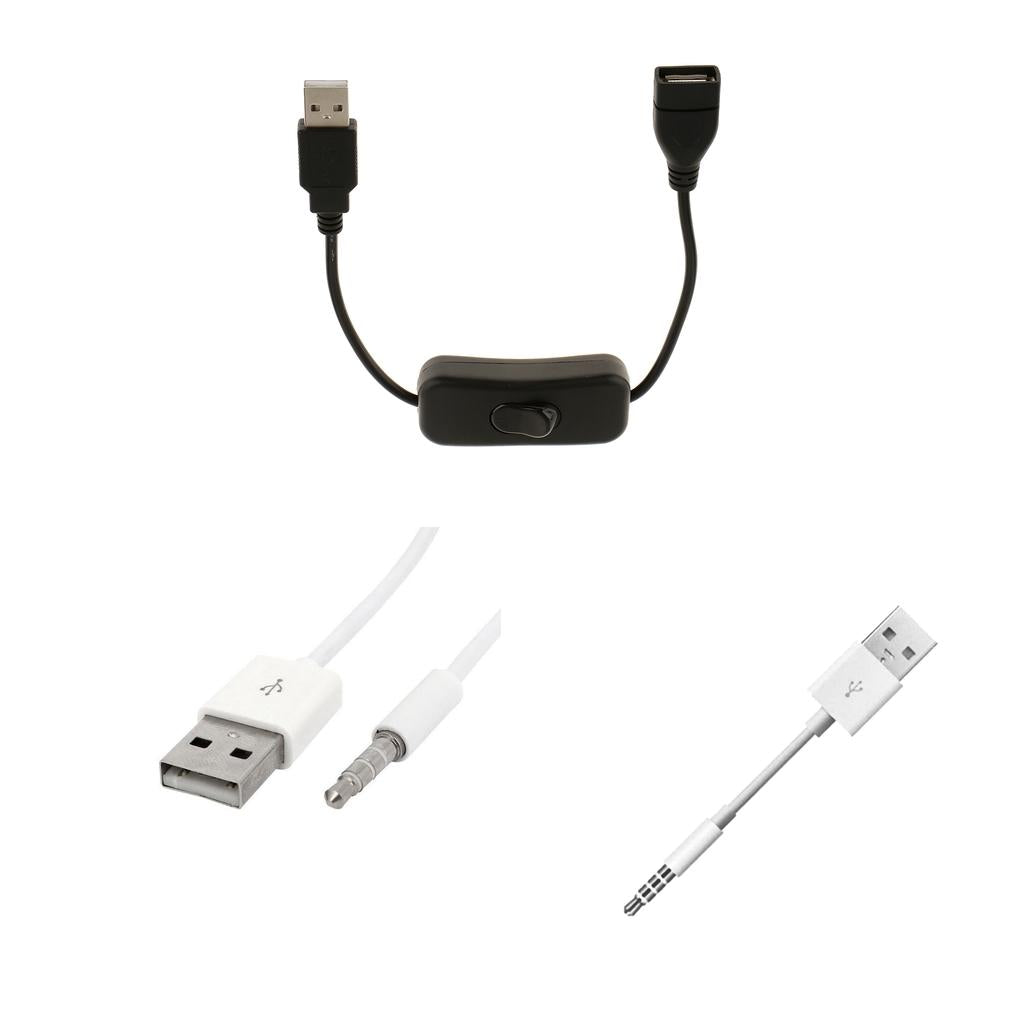3.5mm Male Plug Jack to USB Male Cable+USB A Male to Female Switch On/Off