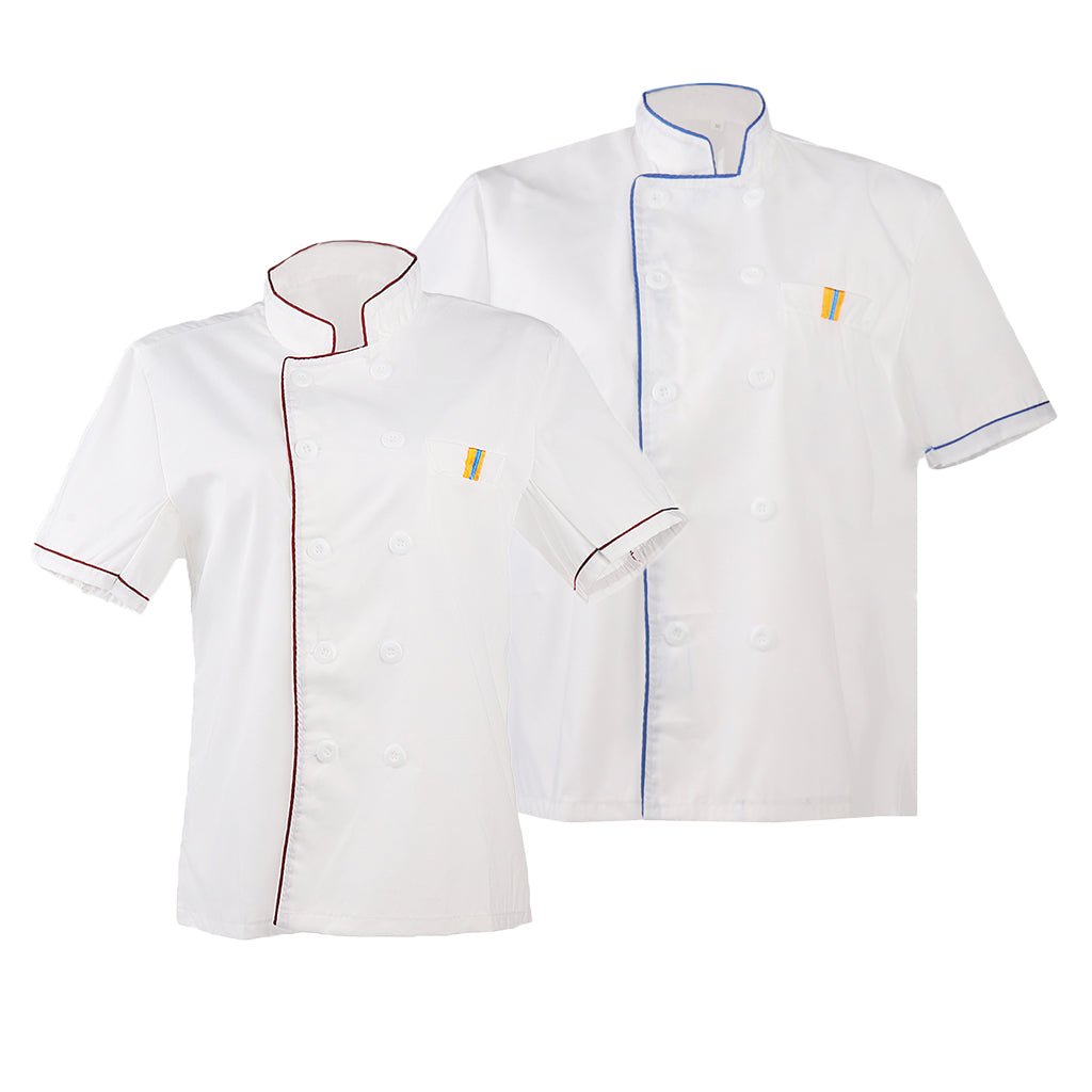 2/pack Unisex Chef Jacket Coat Short Sleeve Kitchen Uniform Double Breasted