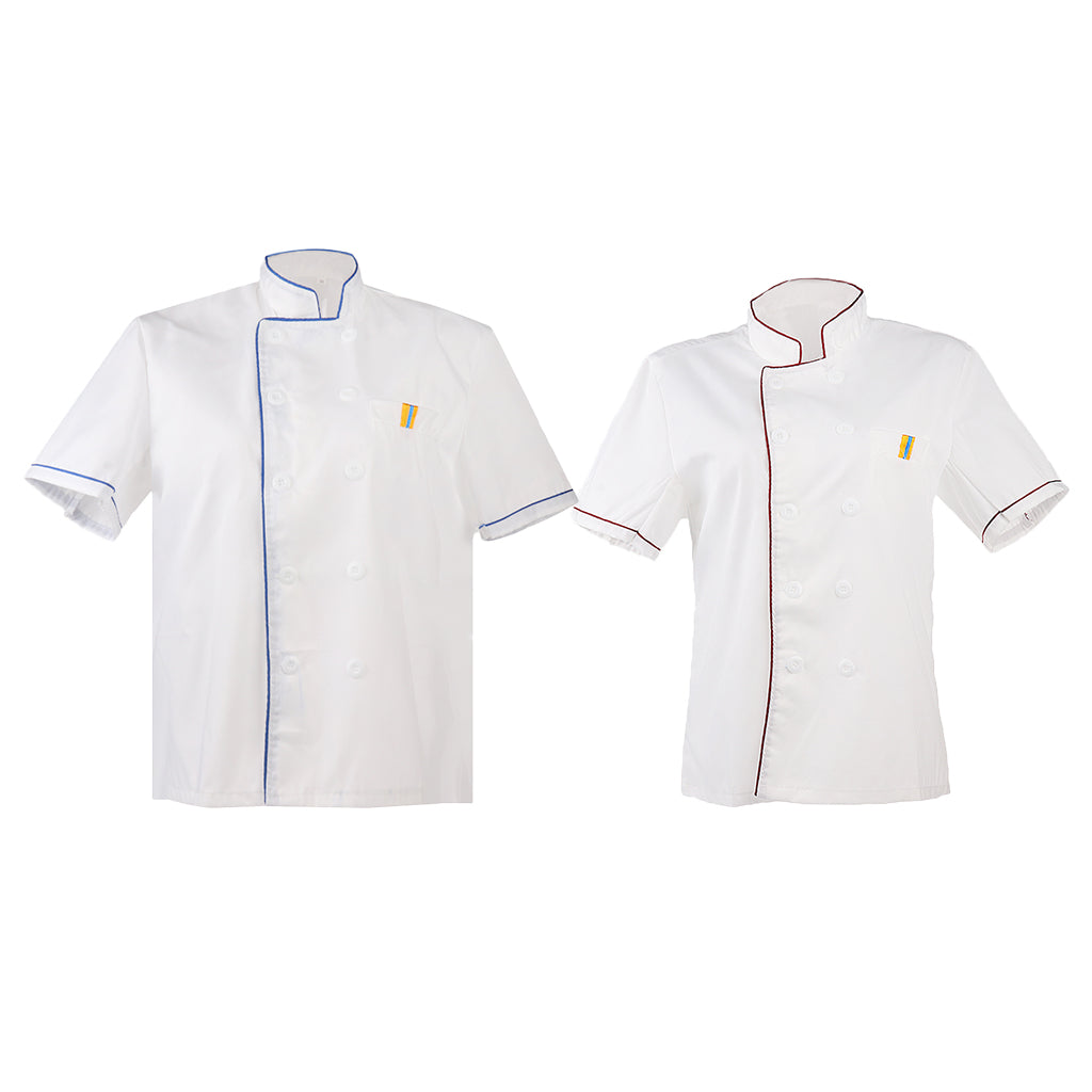 2/pack Unisex Chef Jacket Coat Short Sleeve Kitchen Uniform Double Breasted