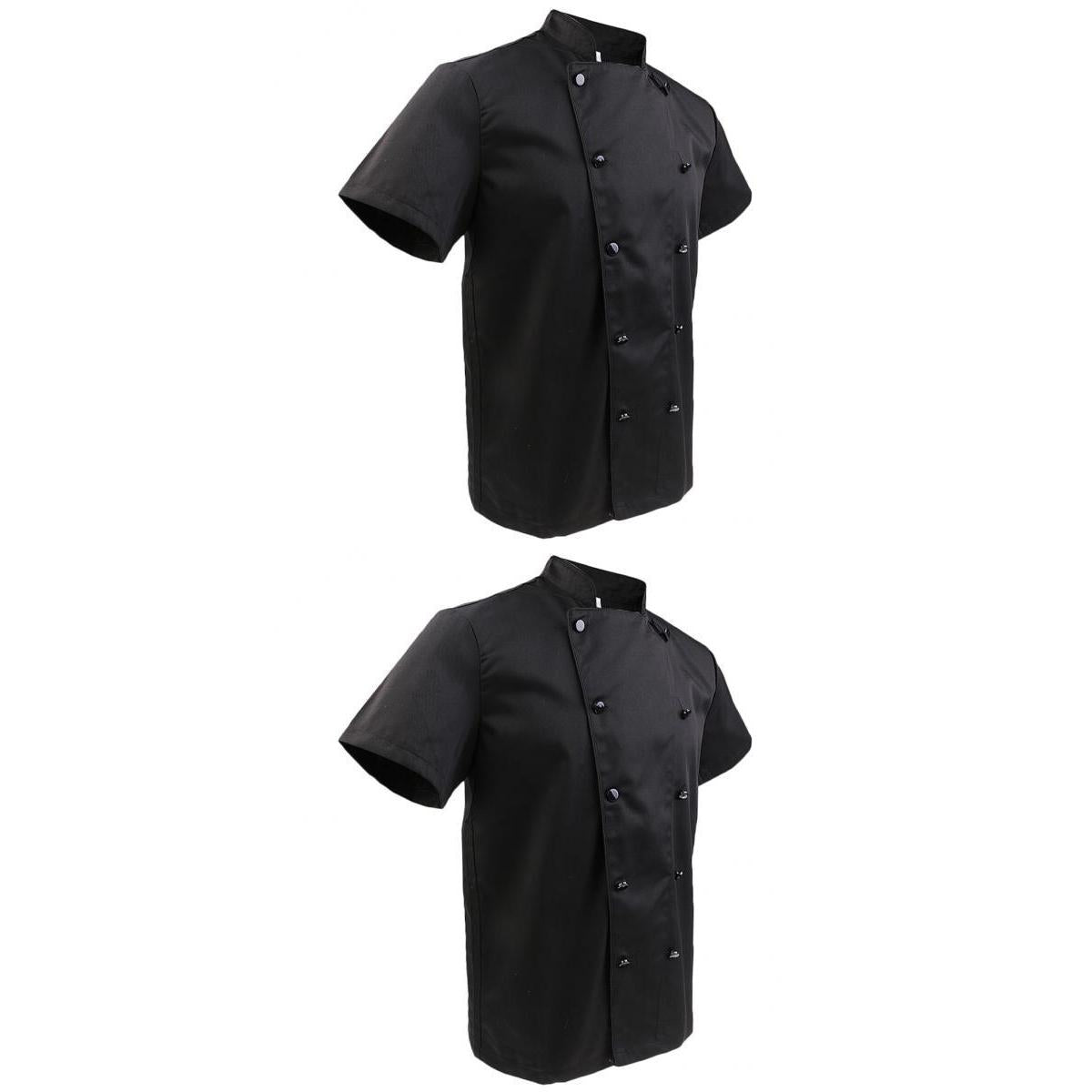 2/pack Unisex Adults Chef Coat Jacket Uniform Double Breasted Short Sleeve