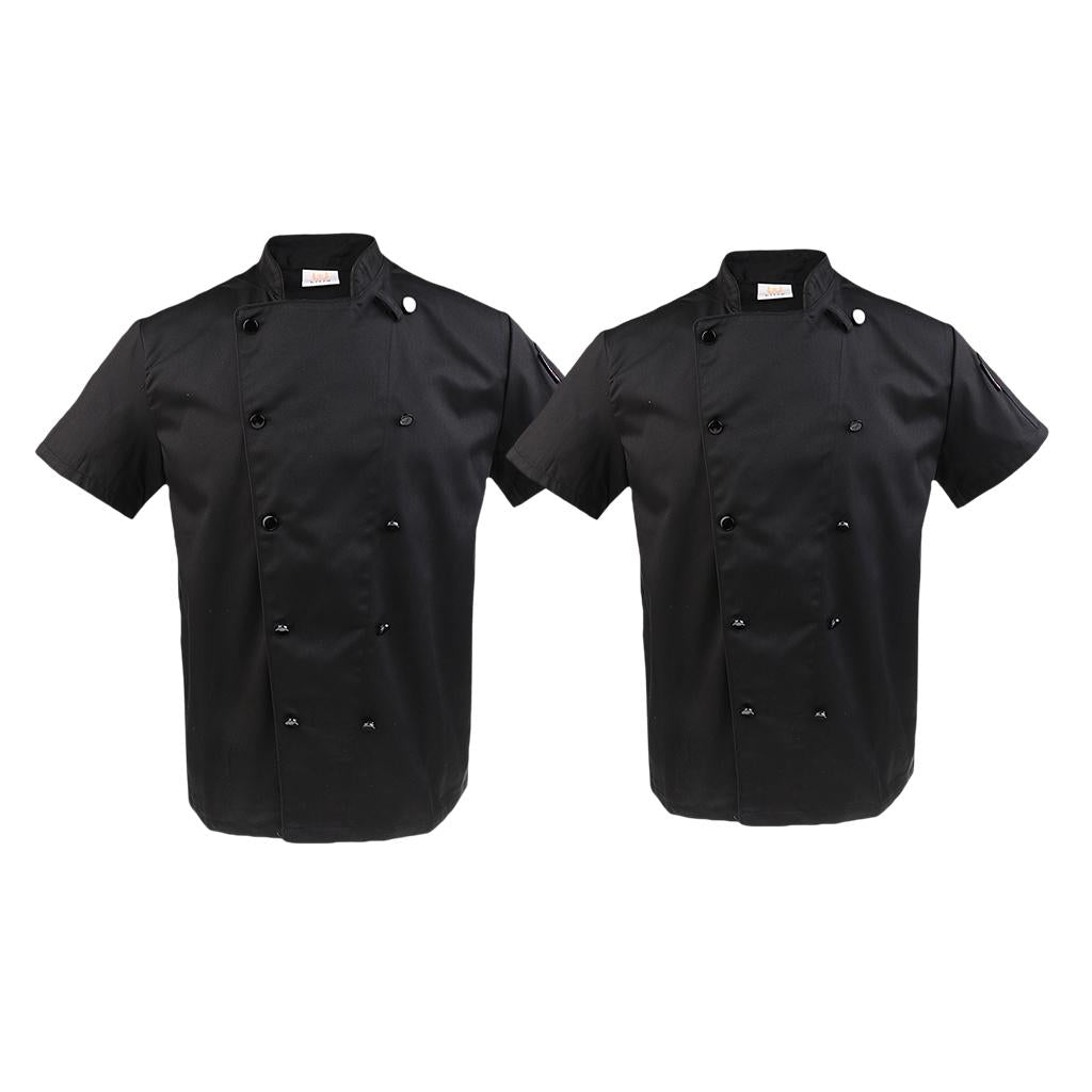 2/pack Unisex Adults Chef Coat Jacket Uniform Double Breasted Short Sleeve