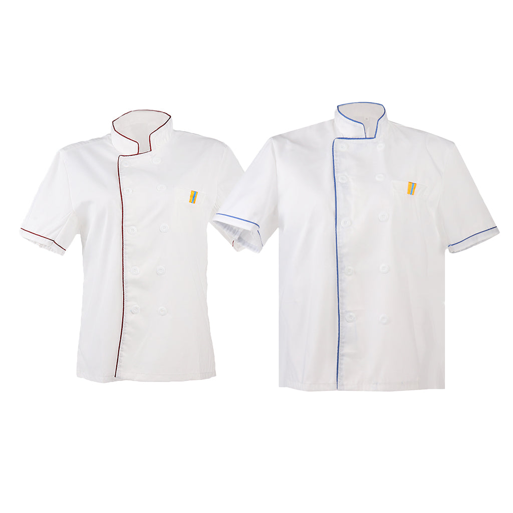 2/pack Unisex White Chef Jacket Coat Short Sleeve Kitchen Uniform