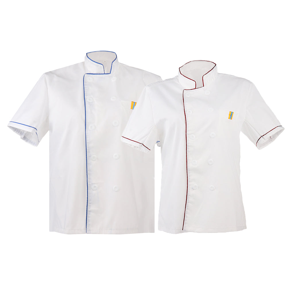 2/pack Unisex White Chef Jacket Coat Short Sleeve Kitchen Uniform