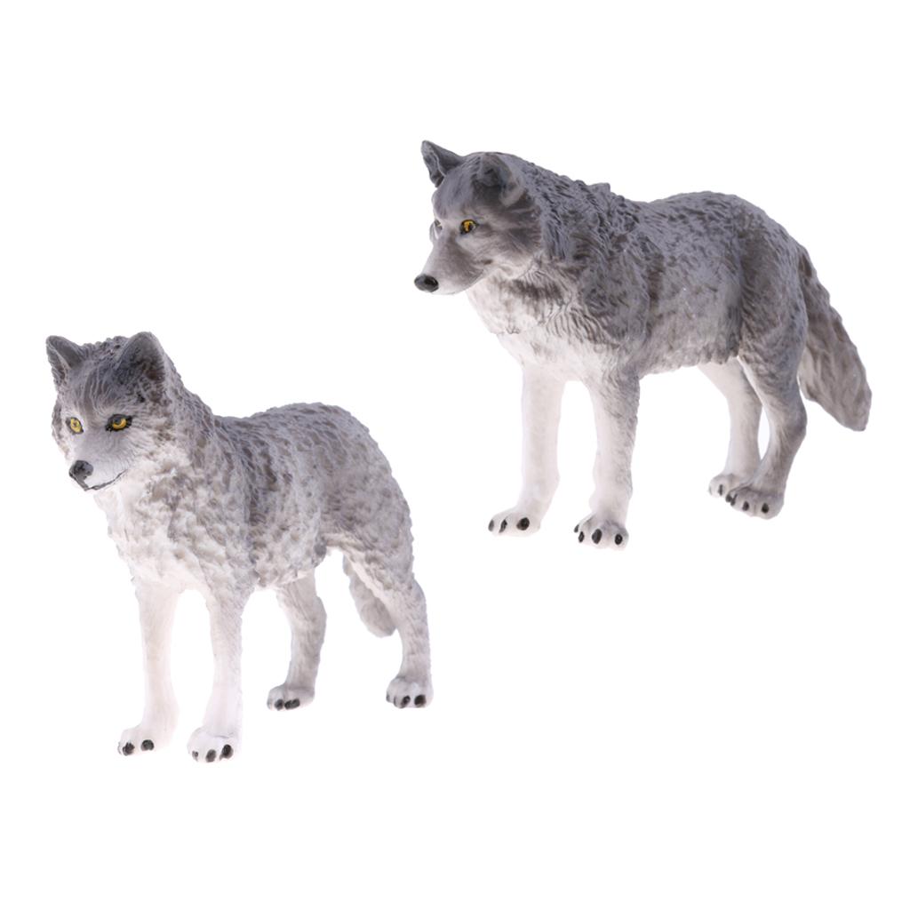2 Pieces Realistic Wolf Animal Model Figurine Action Figures Kid Playset Toy