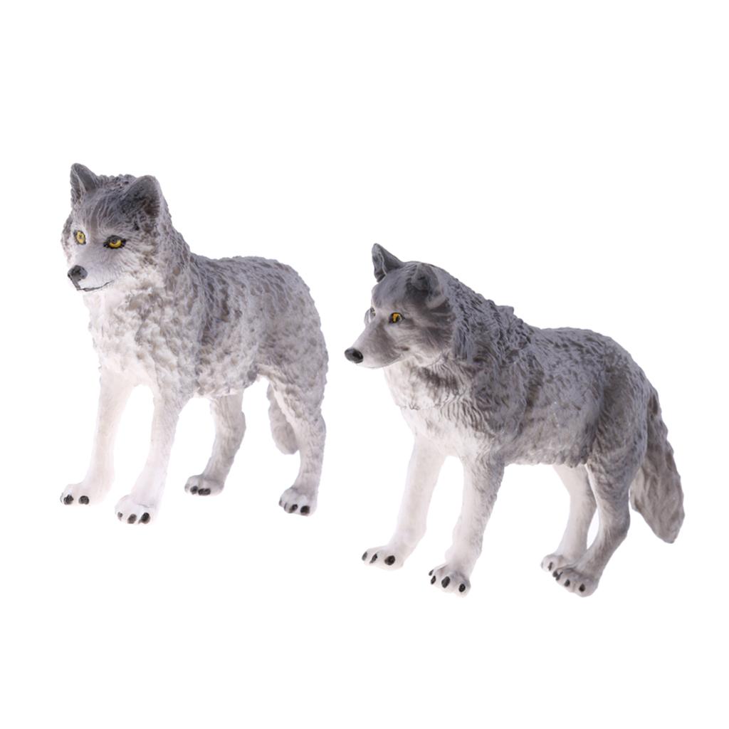 2 Pieces Realistic Wolf Animal Model Figurine Action Figures Kid Playset Toy