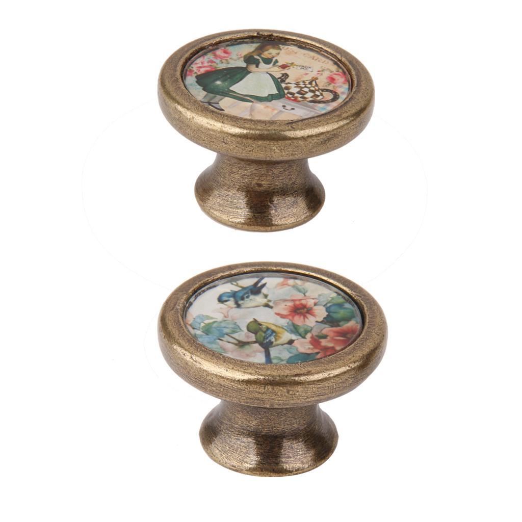 2x Vintage Cabinet Door Drawer Handle Pull Knob Hardware Girl + Flower Bird