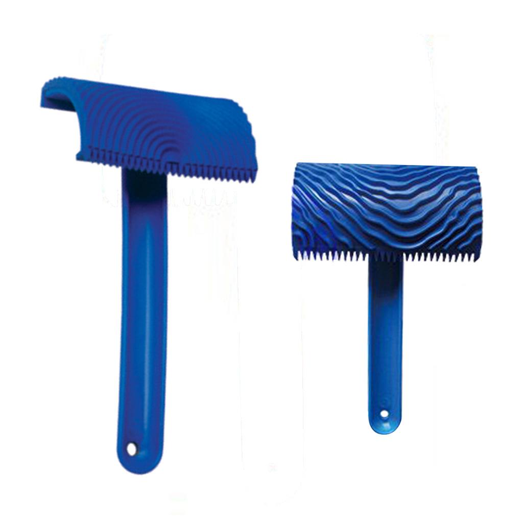 2pcs Wood Graining Pattern Rubber Painting Tool with Handle Wall Decor Blue