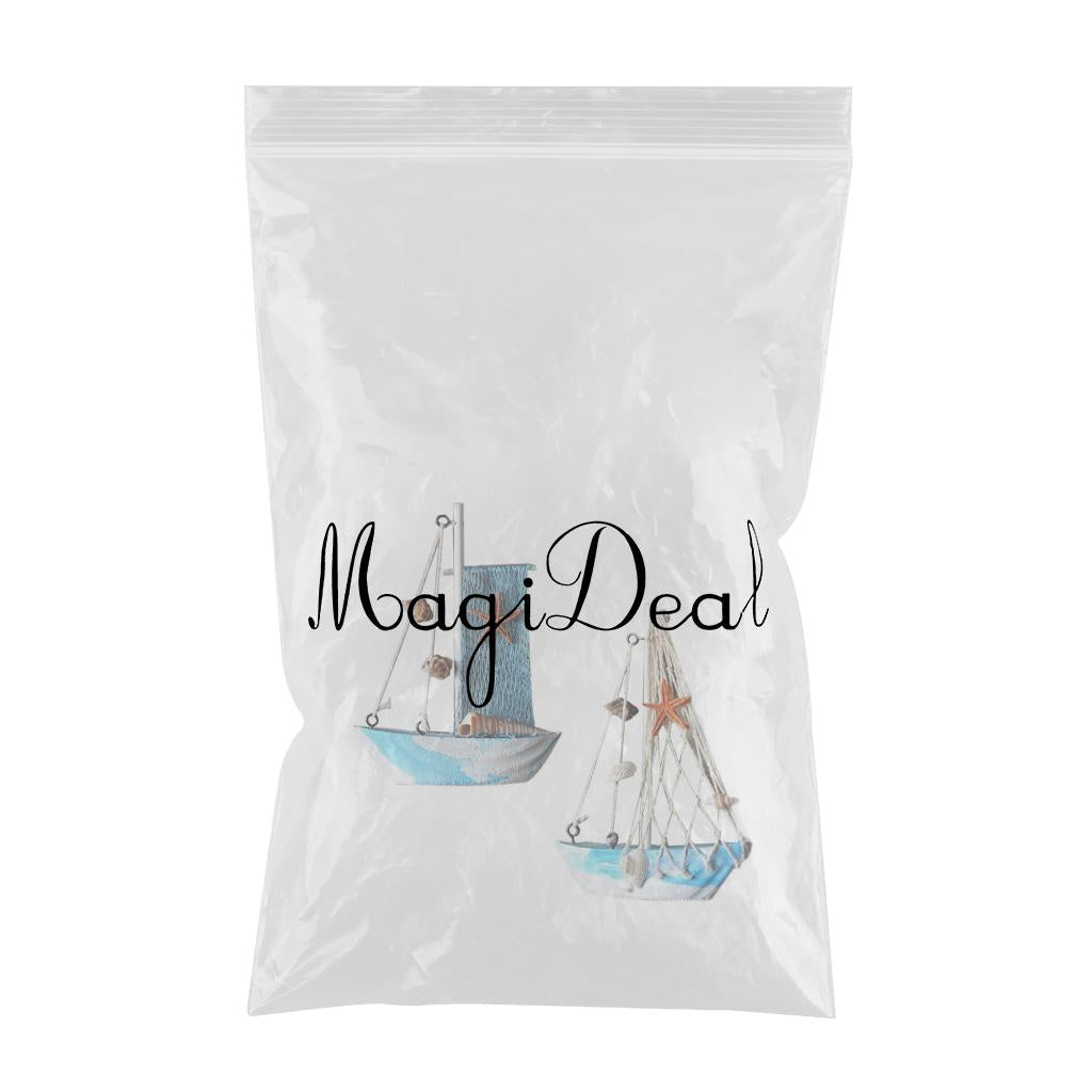 2x Mediterranean Nautical Fishing Net Wooden Sailing Boat Model Home Decor