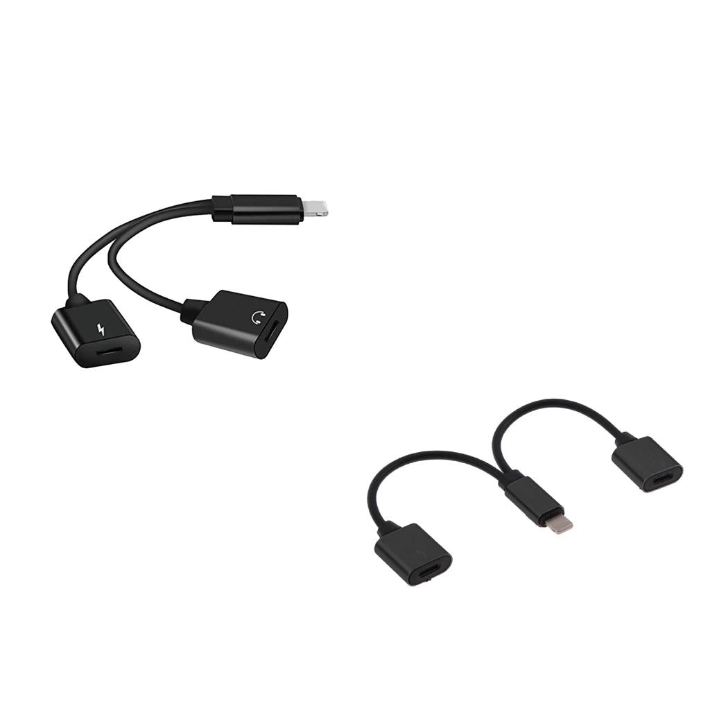 2 X Splitter Adapter Dual Audio and Charge Cable for iPhone 7 8 Plus black