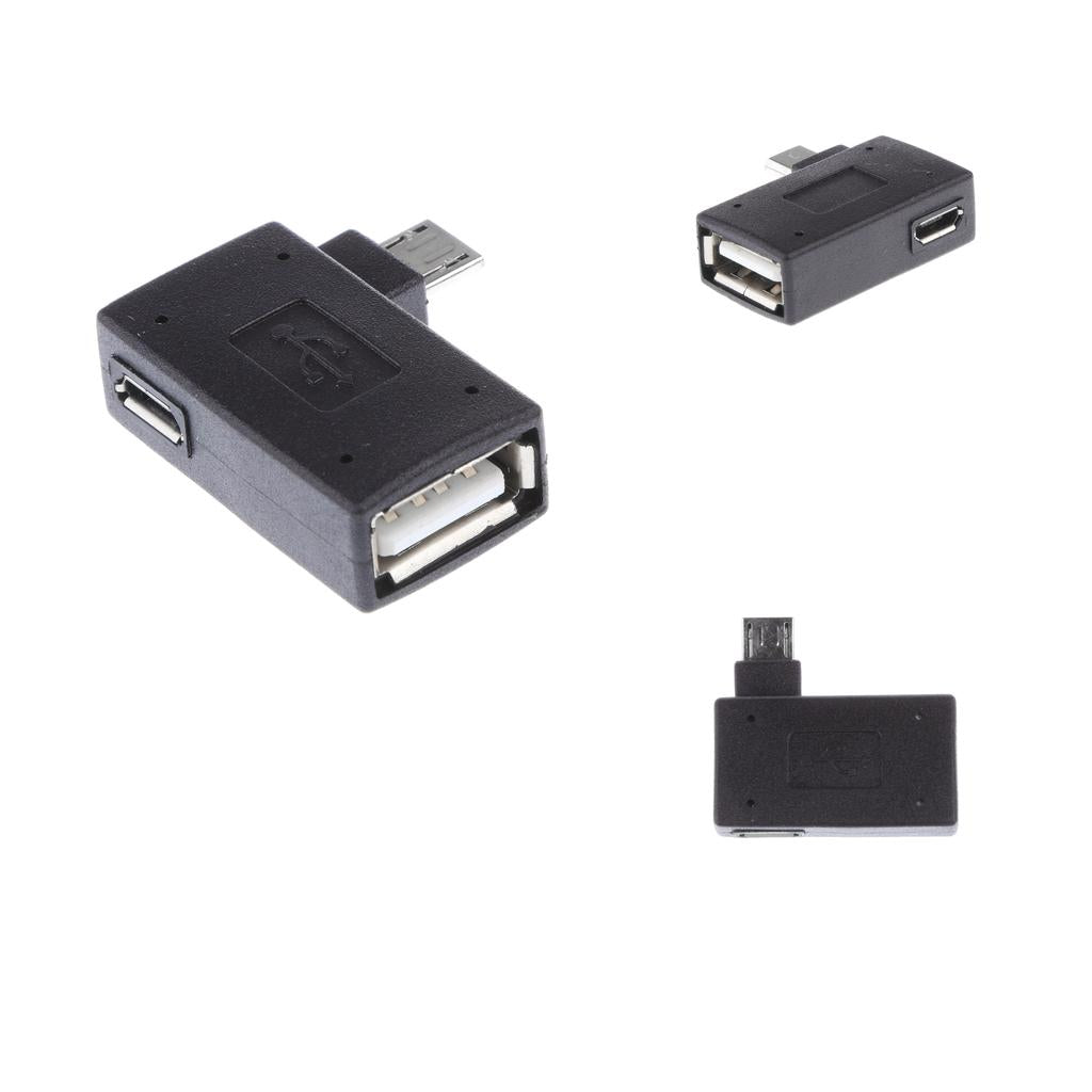 3 Piece 90 degree Left Angle Micro USB 2.0 OTG Host Adapter with USB Power