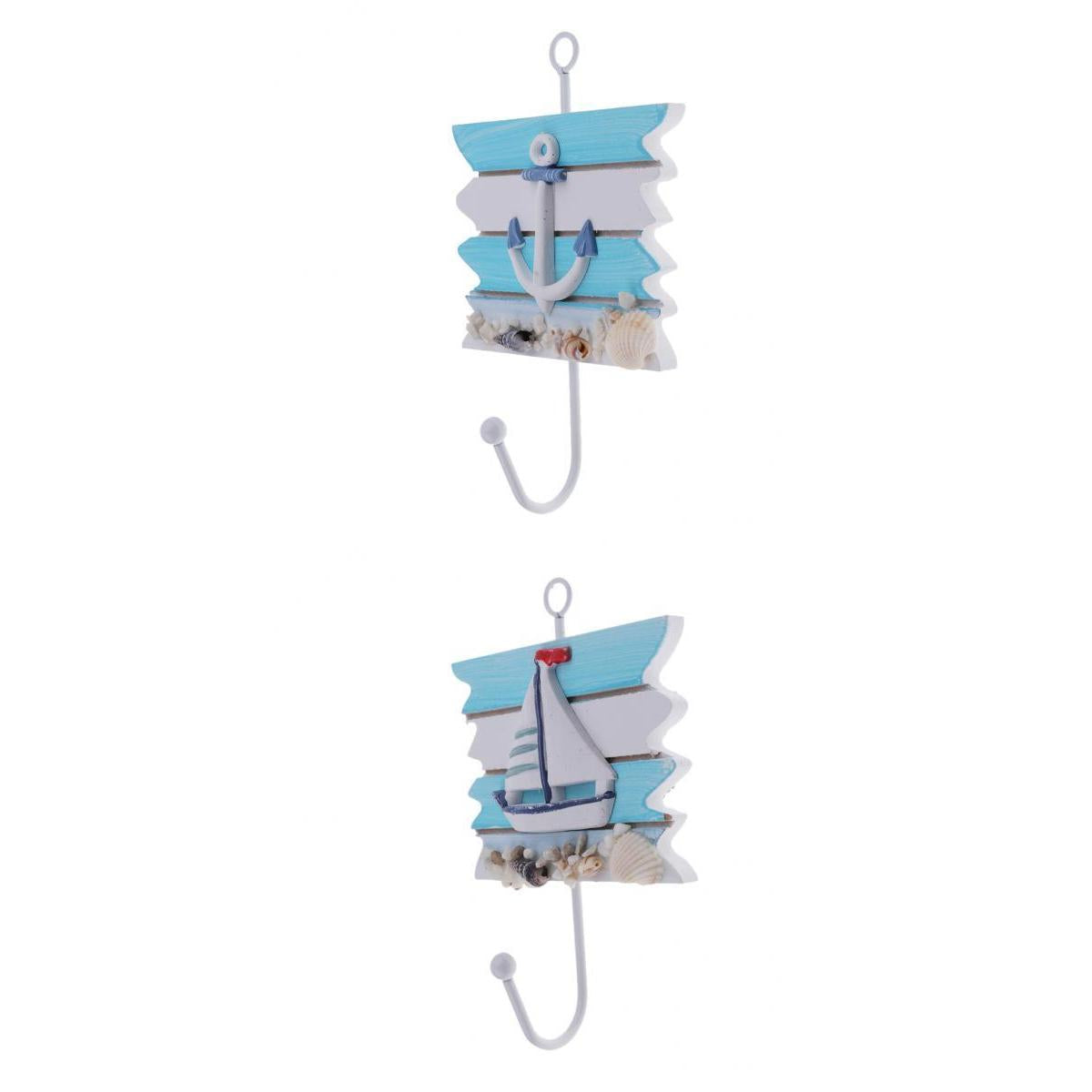 2pcs Decorative Nautical Seaside Wood&Metal Mounted Hanger Coat Hooks Rack