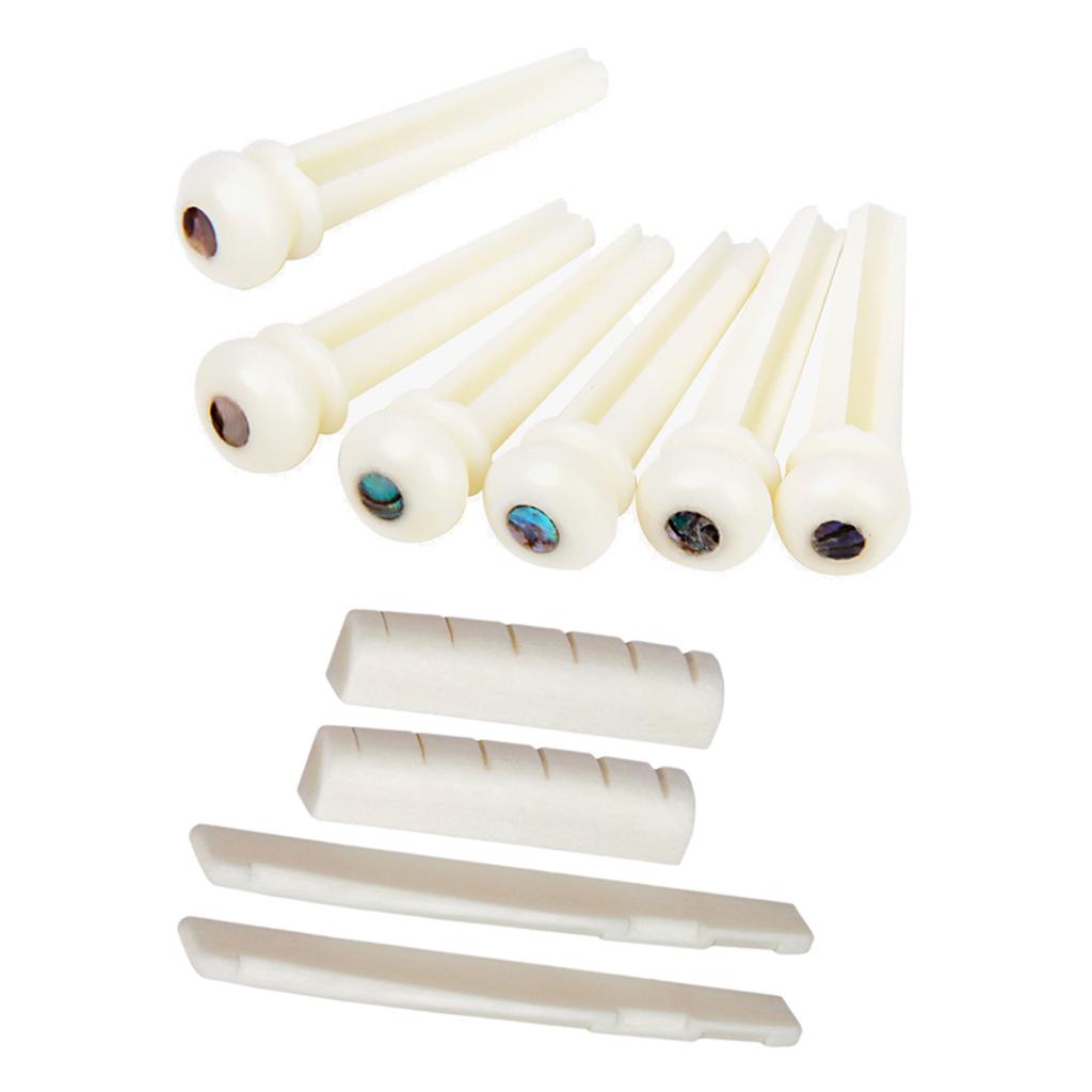 Bridge Slotted Saddles Nuts + Bridge Endpin for 6 Strings Acoustic Guitar