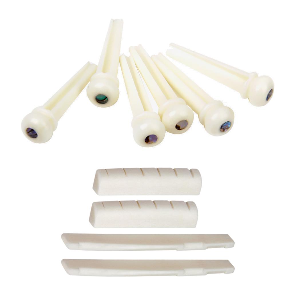 Bridge Slotted Saddles Nuts + Bridge Endpin for 6 Strings Acoustic Guitar