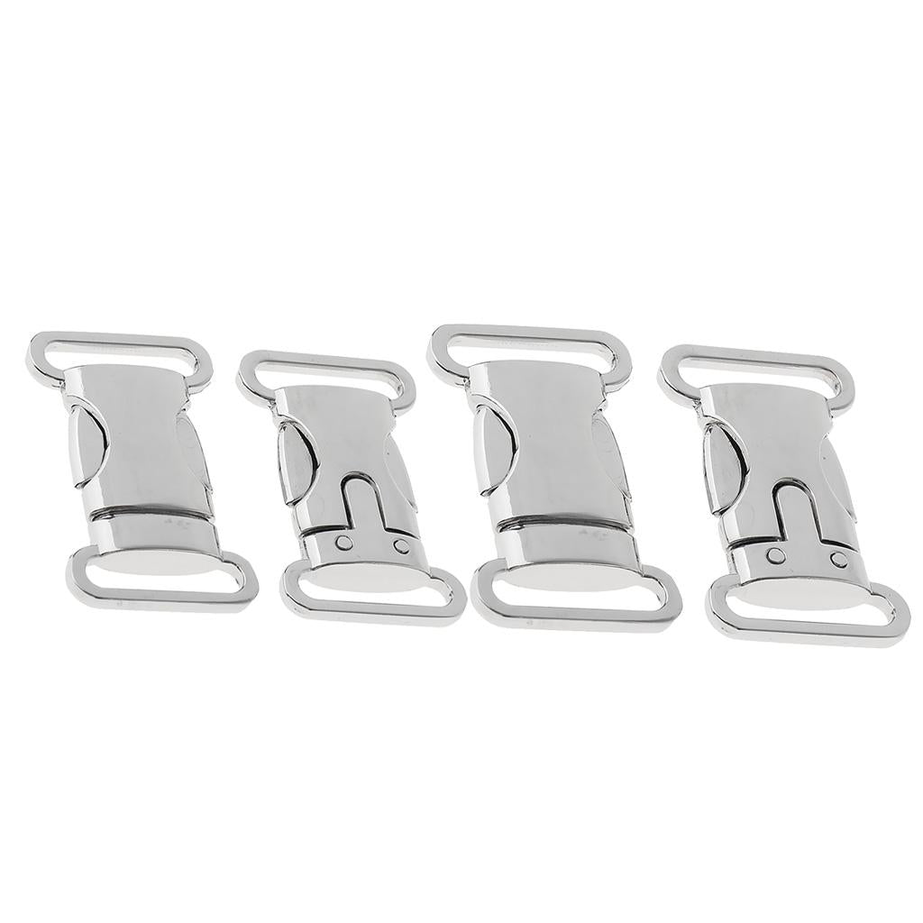 2 Pairs Metal Side Release Buckle Cord Bracelet Pet Collar Silver 4.5/3.5cm