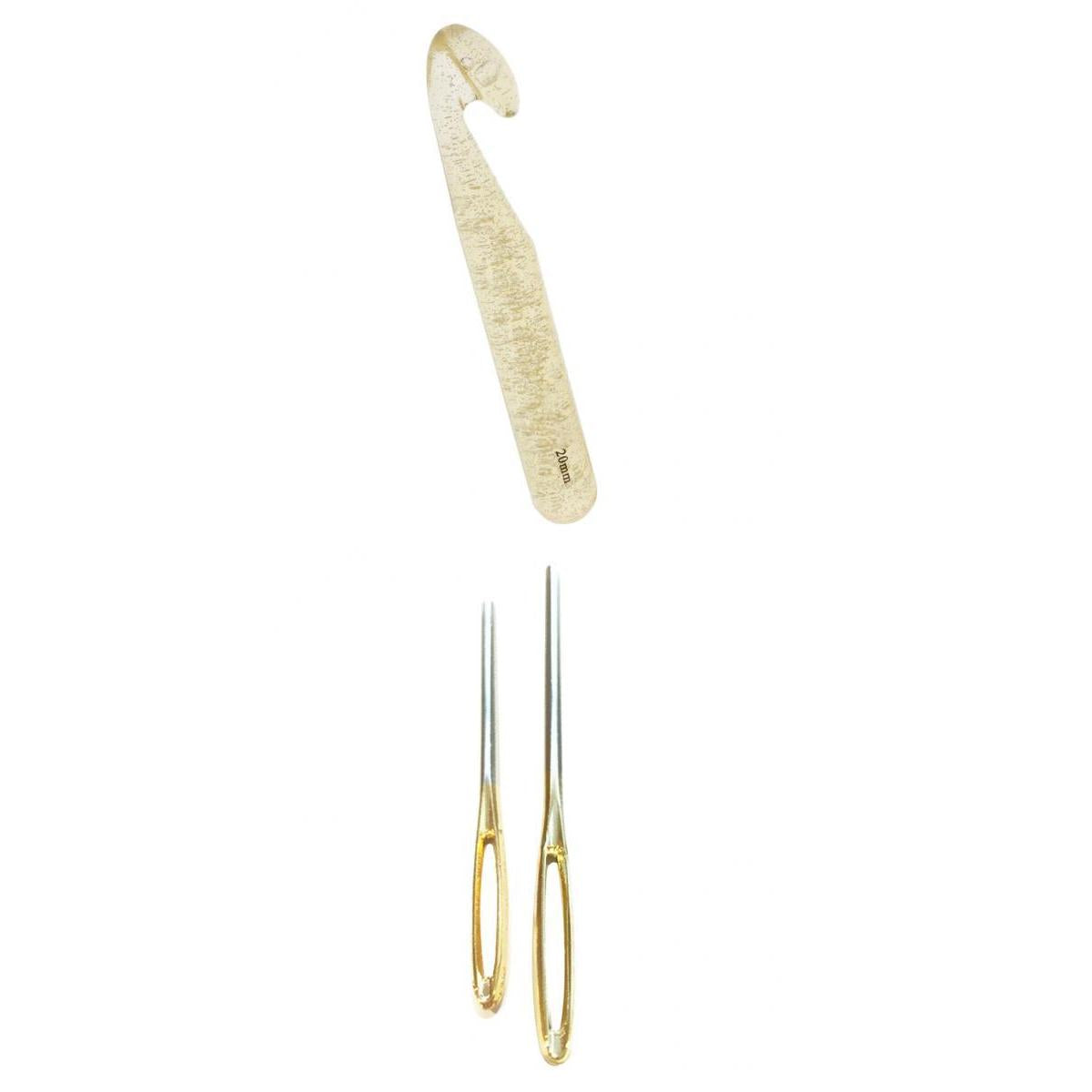 20mm Huge Crochet Hook Set with 2pcs Large-eye Blunt Needles for DIY Sewing