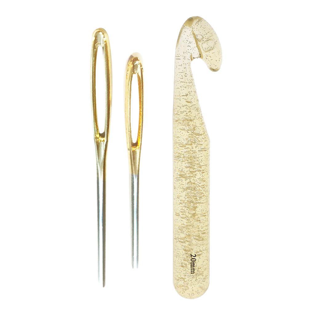 20mm Huge Crochet Hook Set with 2pcs Large-eye Blunt Needles for DIY Sewing