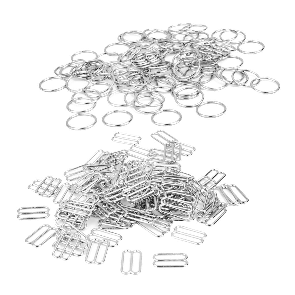 200pcs Metal Bra Strap Adjuster Slider /O Ring Lingerie Sewing Craft 14/15mm