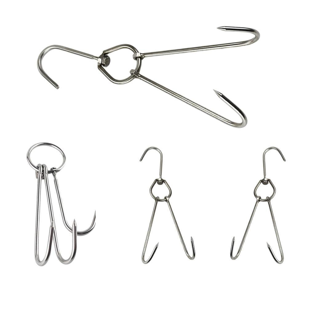 4x Double Hooks Hams Bacon Chicken Meat Hook Hanging Drying Tool 0.56x28cm
