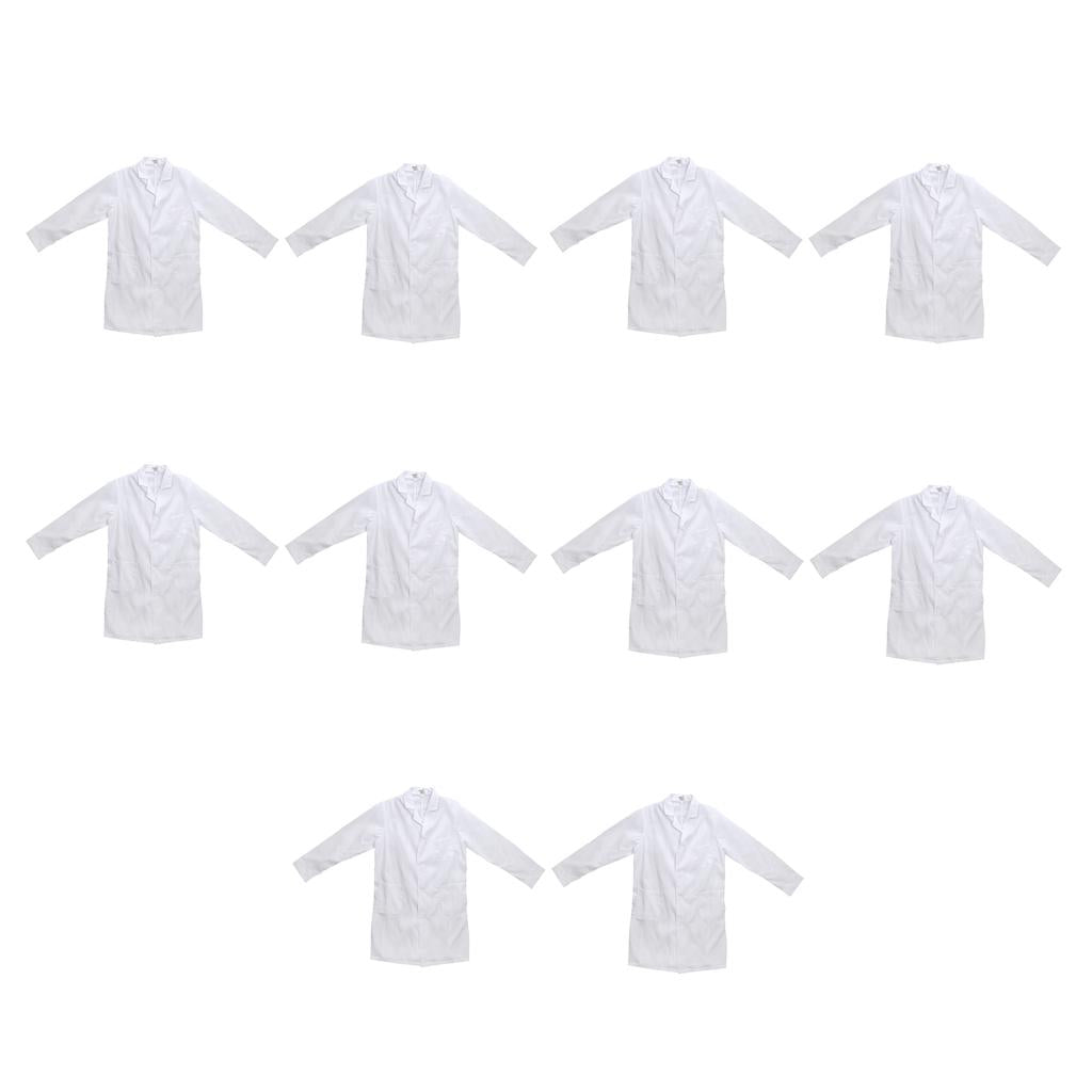 10 Pieces Men Long Sleeve White Scrubs Lab Coat Doctor Nurse Uniform