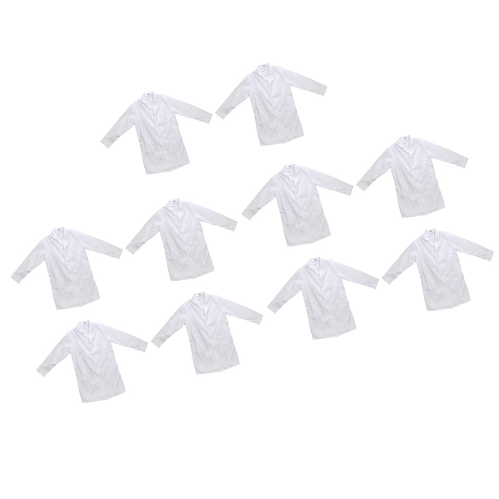 10 Pieces Men Long Sleeve White Scrubs Lab Coat Doctor Nurse Uniform