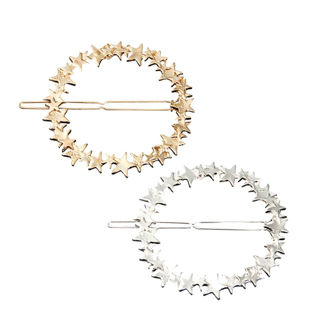 2x Korean Women Pentagram Star Large Circle Hair Side Clip Pin Hairpin