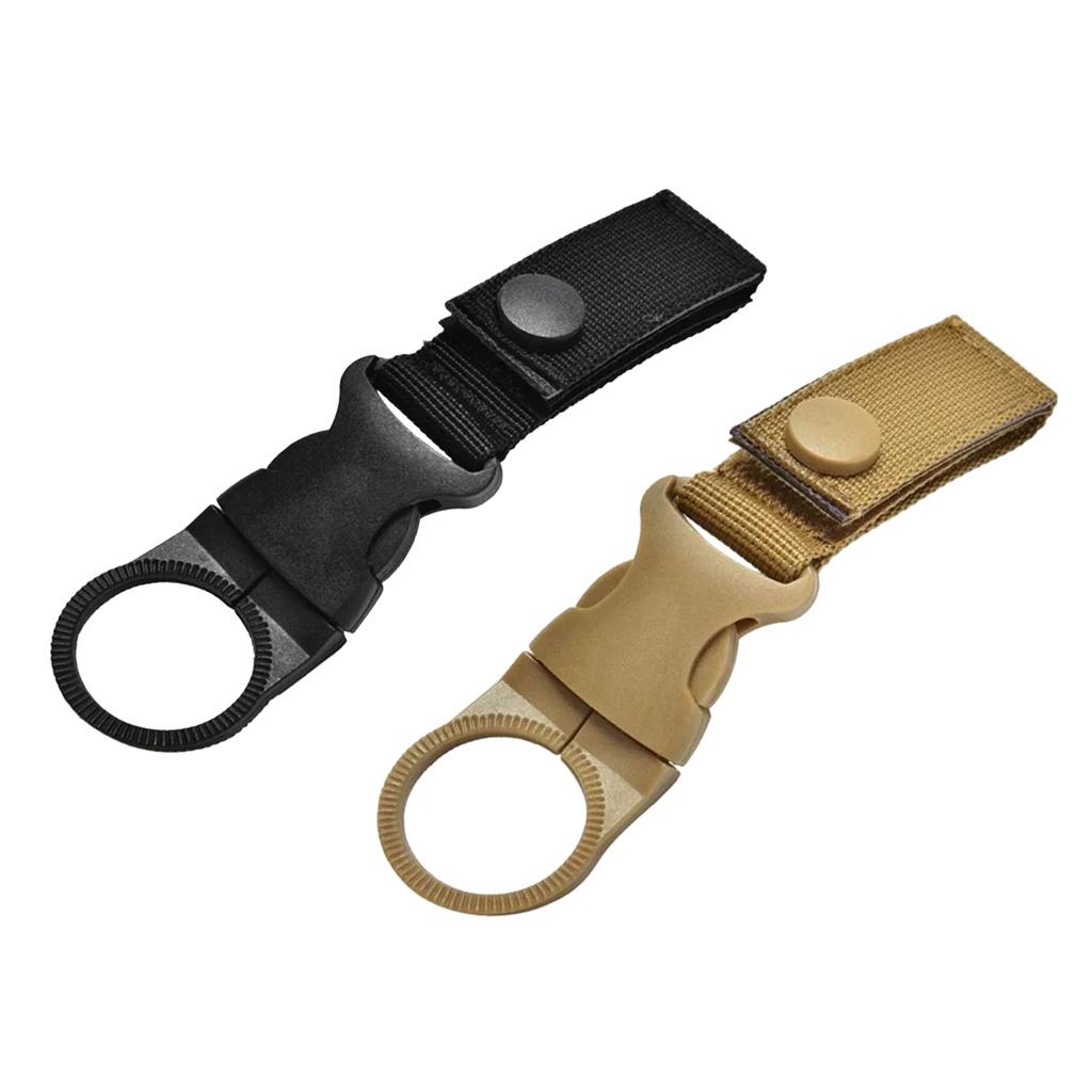 2x Nylon Molle Hanging Strap Webbing Buckle Clip Bottle Hook Belt Tan Black