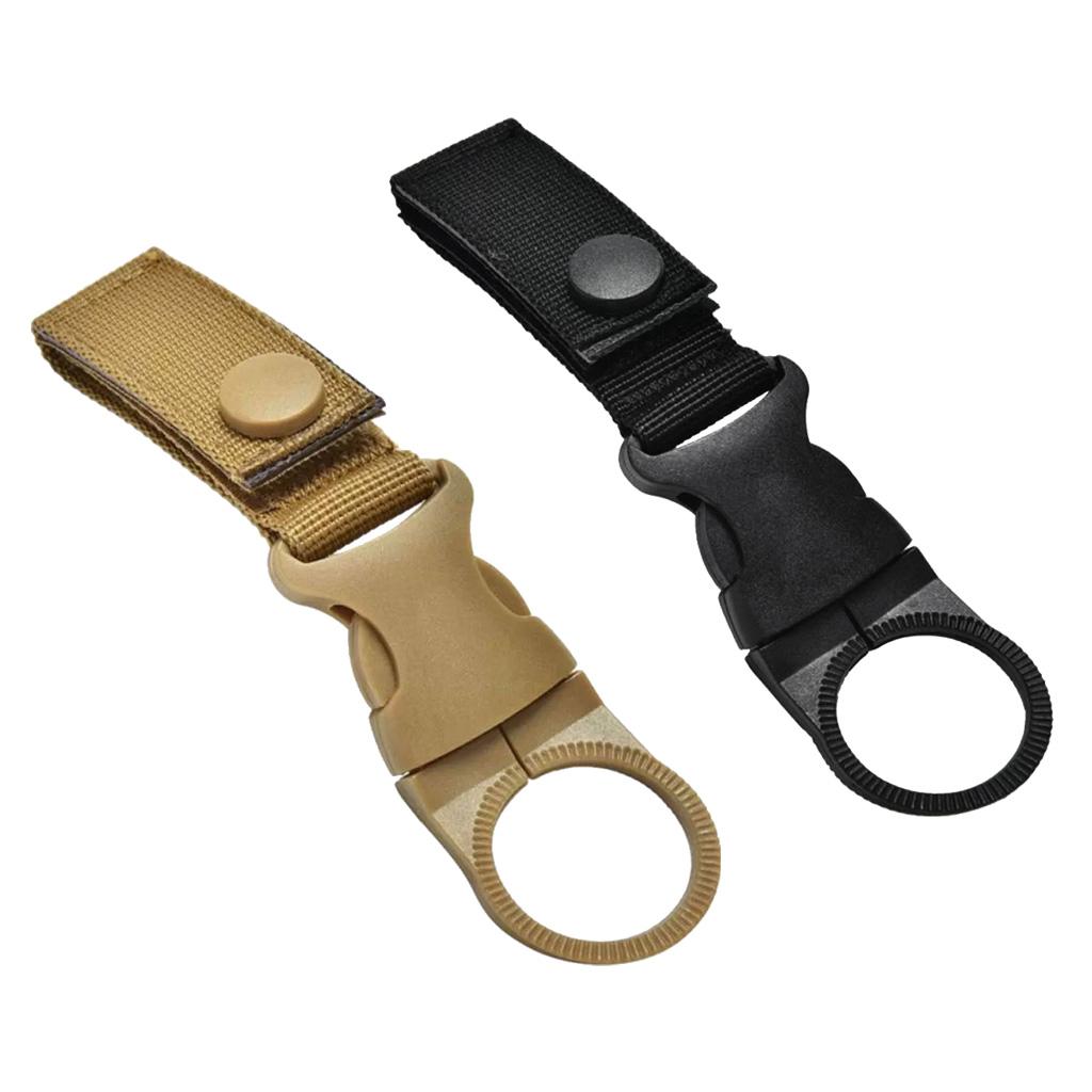 2x Nylon Molle Hanging Strap Webbing Buckle Clip Bottle Hook Belt Tan Black