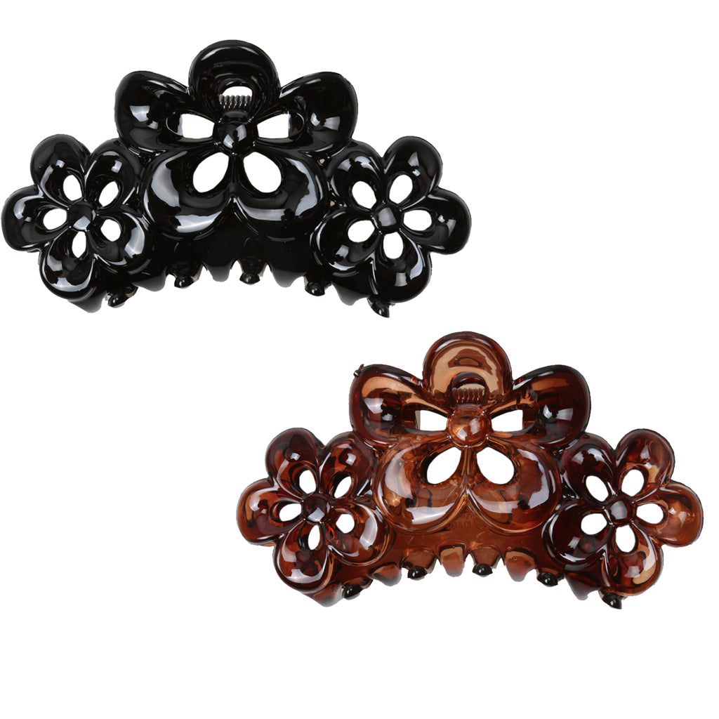 2pcs Large Flowers Floral Hair Clamp Claw Clip Comb Grip Black Brown